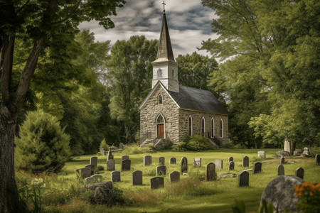 乡村教堂的墓地场景图片
