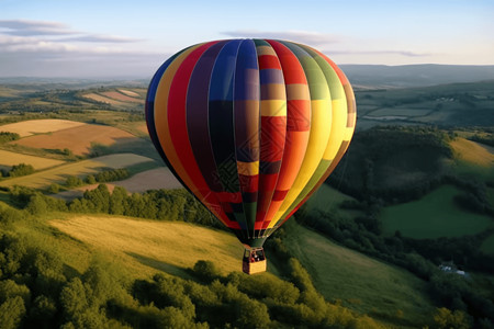 热气球穿越乡村景观图高清图片