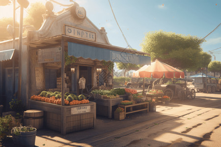 水果店面乡村农业市场3D概念图设计图片