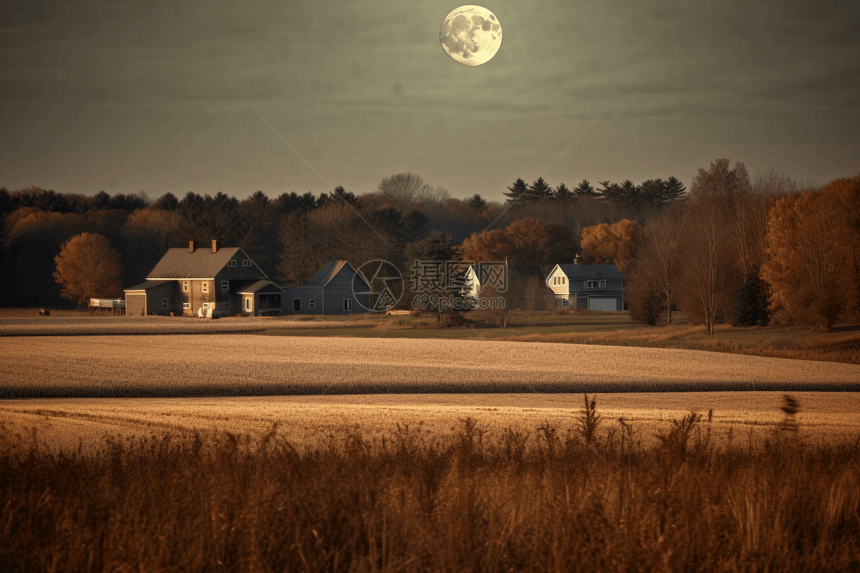 农场中冉冉升起的月亮图片图片