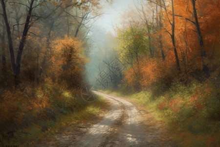 秋季乡间小路场景插图图片