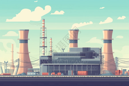 发电厂冷却塔艺术插图图片