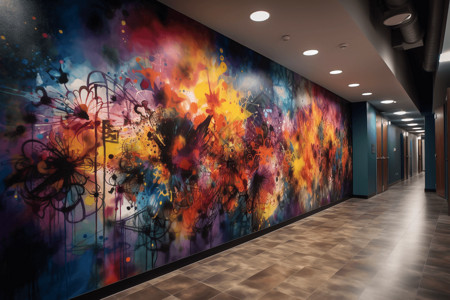 走廊上的彩色壁画背景图片