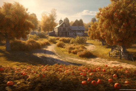 秋天的果园秋天农场乡村收获概念图设计图片