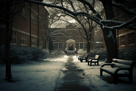 冬季的大学校园图背景图片