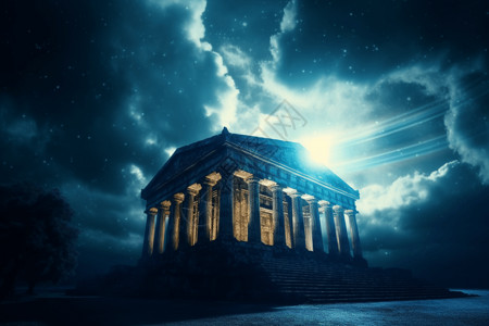 雅典娜神庙雨过天晴后的庙宇设计图片