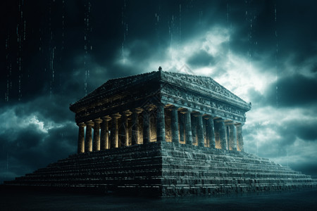 雅典娜神庙下雨后庙宇设计图片