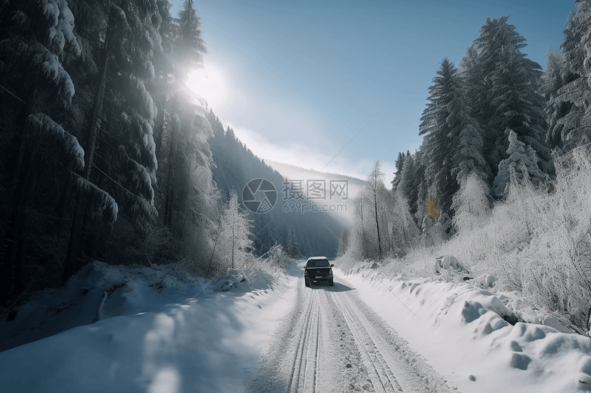 汽车在雪路上行驶图片