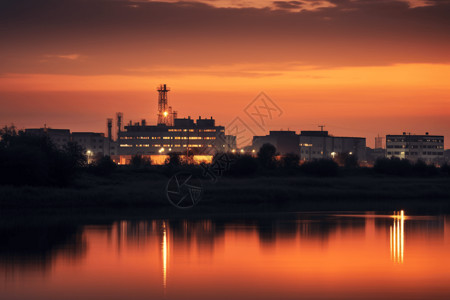 大宋御河黄昏时的工业园区设计图片
