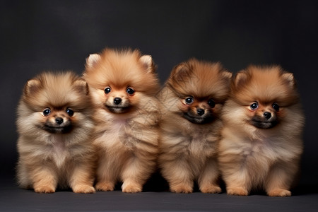 四只纯种博美犬的小狗图片