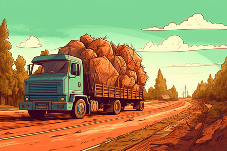 货物运送一辆从农村运送货物的货车插画