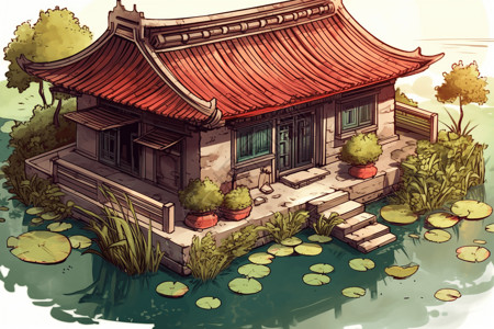 中式传统房屋建筑背景图片