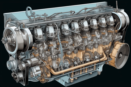 气门汽车发动机缸体的剖视图设计图片