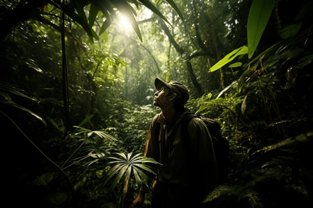 探险者穿越森林背景图片