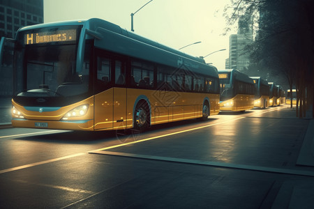 城市中的氢动力公交车背景图片