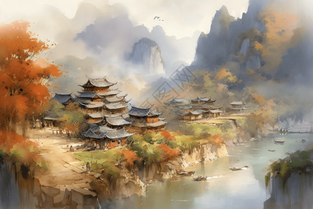 一个古老的中国村庄图片