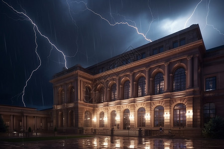 雷雨期间的美术馆大楼图片