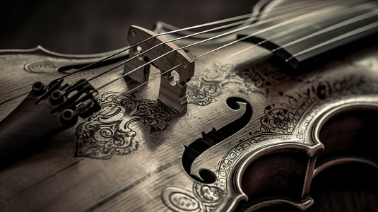 木质小提琴特写图片