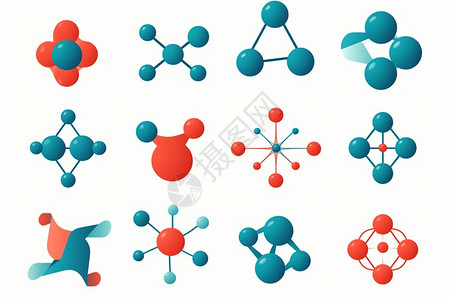 抽象红蓝颜色标志分子标识图片