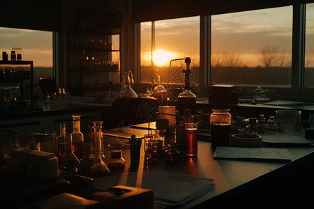 落日下实验室环境的氛围图片