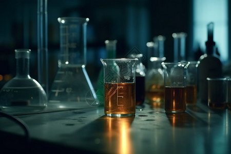 实验室工作台实验室的玻璃烧杯背景