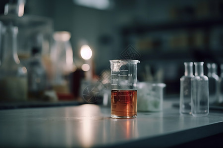 实验室工作台上的玻璃烧杯背景