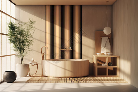 竹制日式简约浴室设计图片