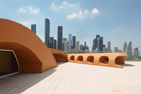 橙色屋顶屋顶露台上的城市景观设计图片
