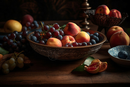 盘子里的桃子和葡萄图片