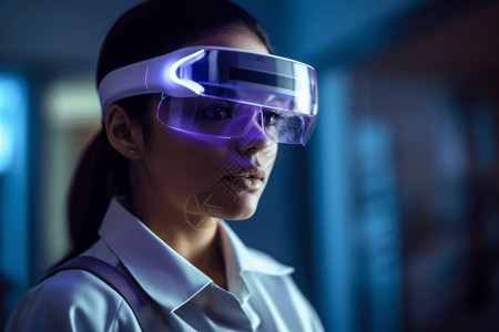 女孩带着科技VR眼镜图片