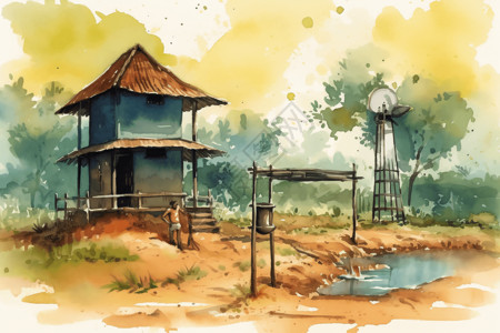 高跷房子水泵提供清洁的水插画
