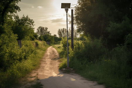 农村路灯小路边上的太阳能路灯背景