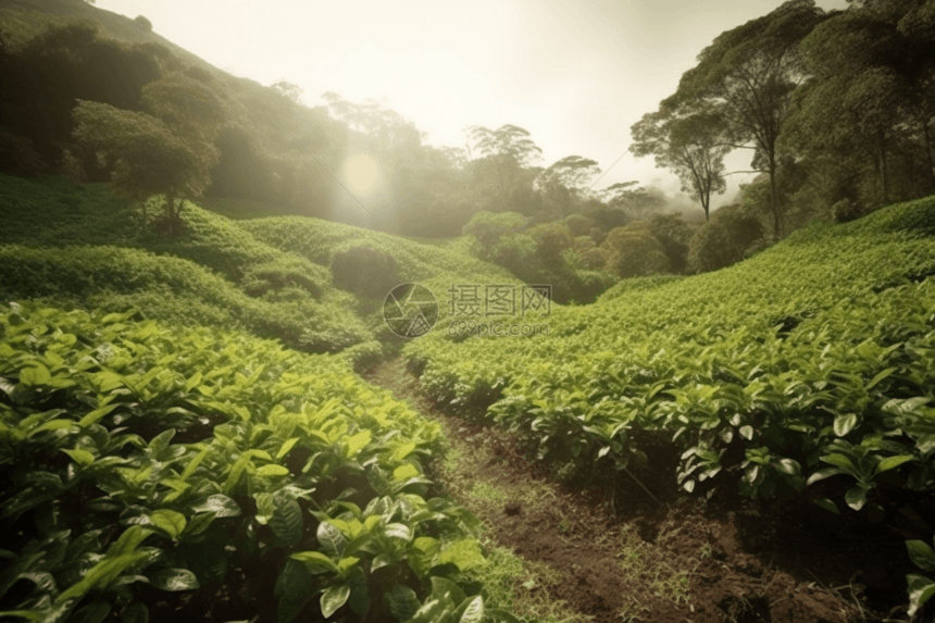 早晨美丽的茶园图片