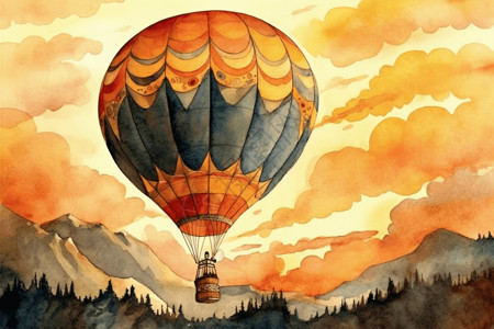 高空飞行热气球的原理插画