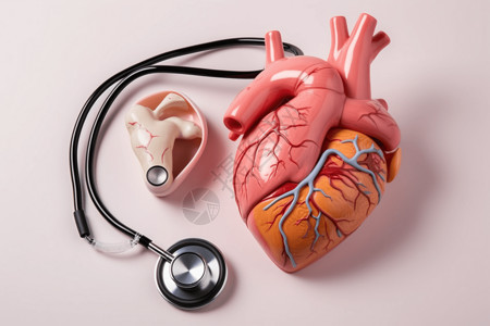 心脑血管健康用听诊器查看心脏解剖模型设计图片