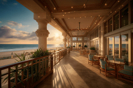 海滨酒店临海走廊背景图片