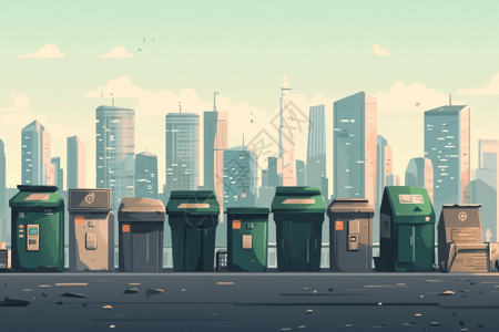 城市生活垃圾现代智能垃圾分类技术插画