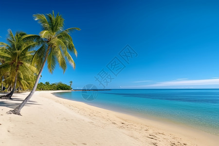 深蓝色海水纹海边的金沙海滩和椰树背景