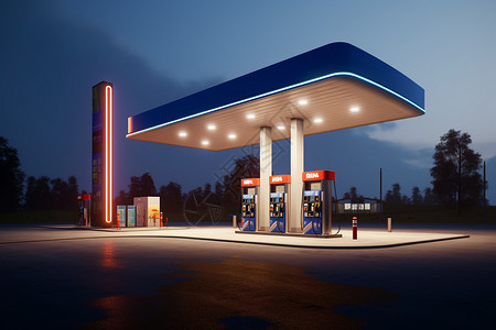 夜晚灯光下的加油站背景图片