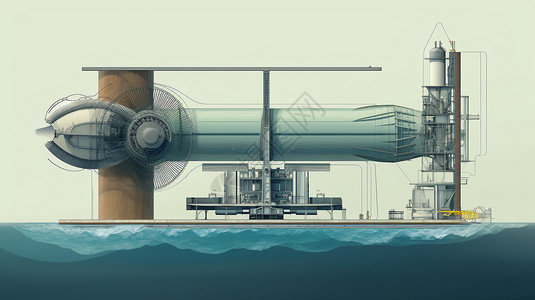 潮汐电站潮汐涡轮机的详细结构插图插画
