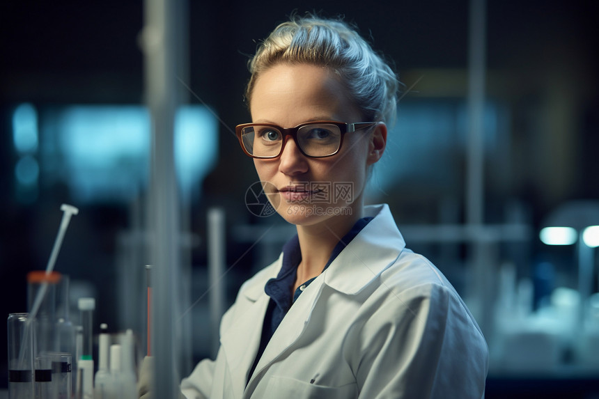 穿着实验服和眼镜的女科学家图片