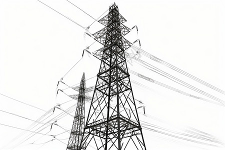 白色电线高压线电塔插画