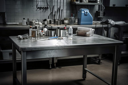 钢制桌子实验室中钢制工作台背景