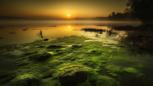 薄雾笼罩的湖泊图片
