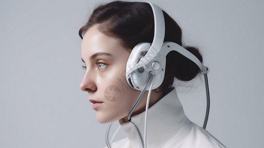 白色光纤模特佩戴的耳机背景
