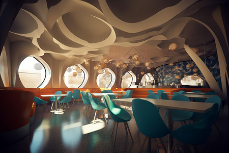 大胆色彩餐厅用餐区设计图片