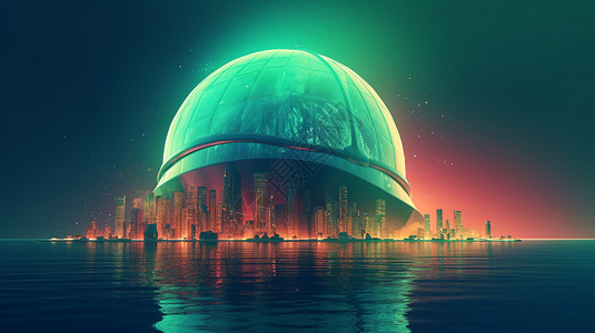 极光城市一种未来派的潮汐穹顶结构设计图片