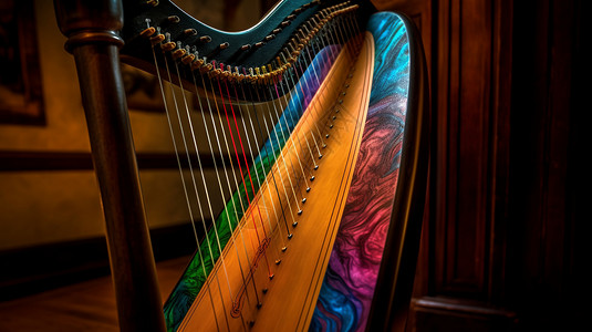 彩色乐器彩色的竖琴背景