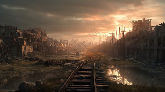 世界末日后城市铁轨图片