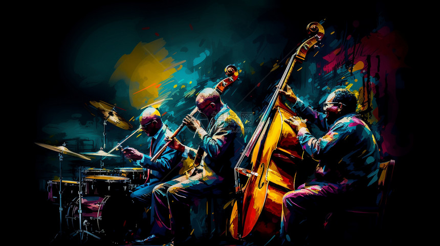 彩色插画爵士乐队图片